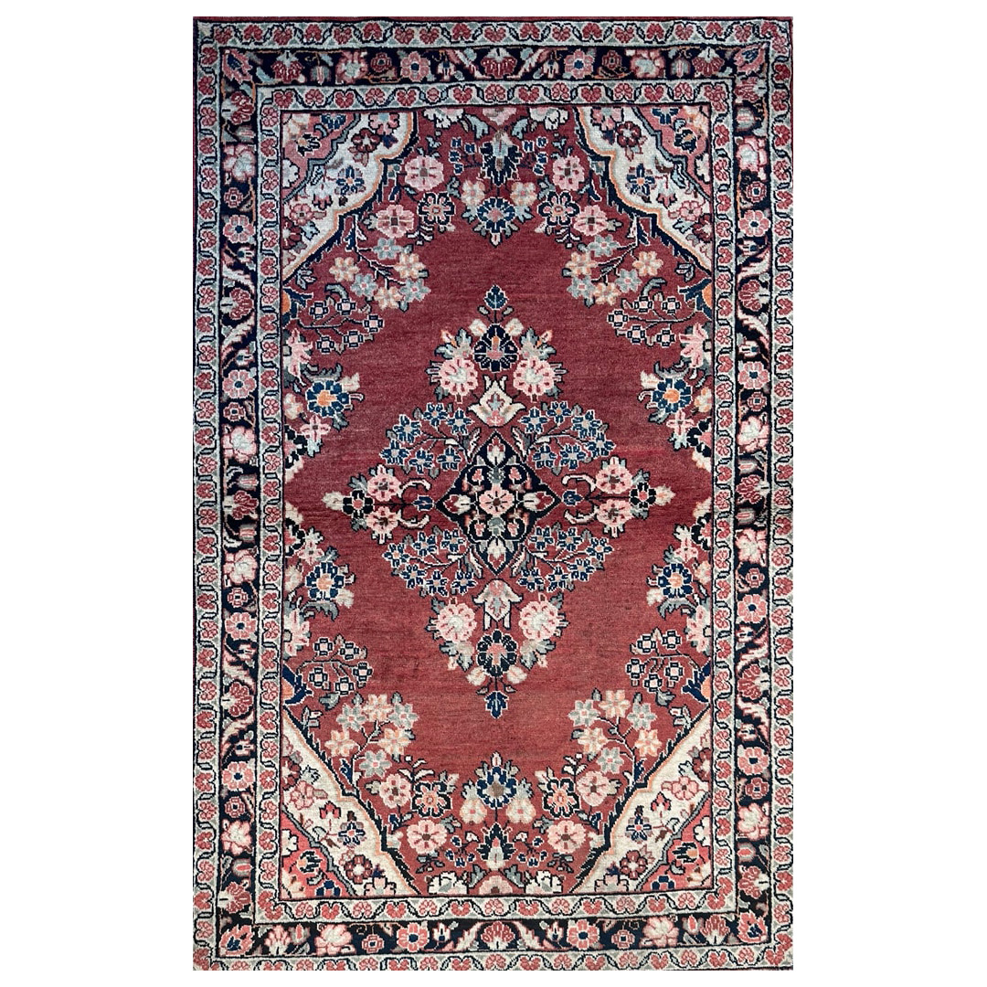 Red Floral Design, Sultanabad Mahal Traditional Rug - 4' x 6'8'' ft.
