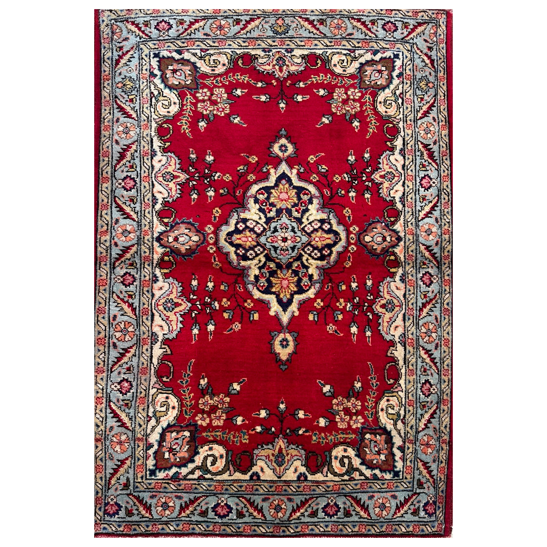 Red Floral Design, Traditional Tabriz Rug - 3' x 4'4" ft.