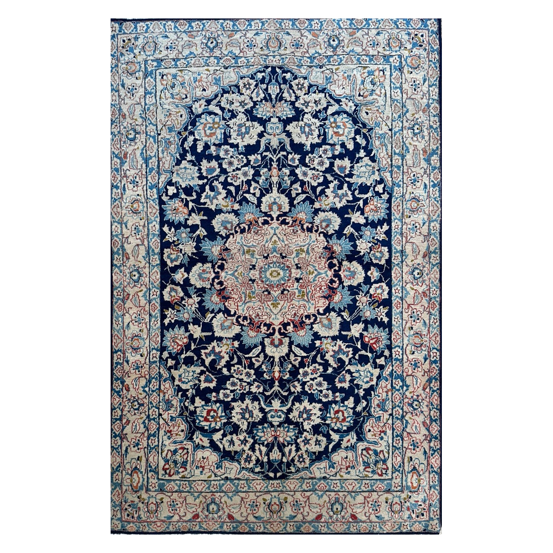 Blue Floral Design, Traditional Esfahan Rug - 3'3 x 5'1 ft.