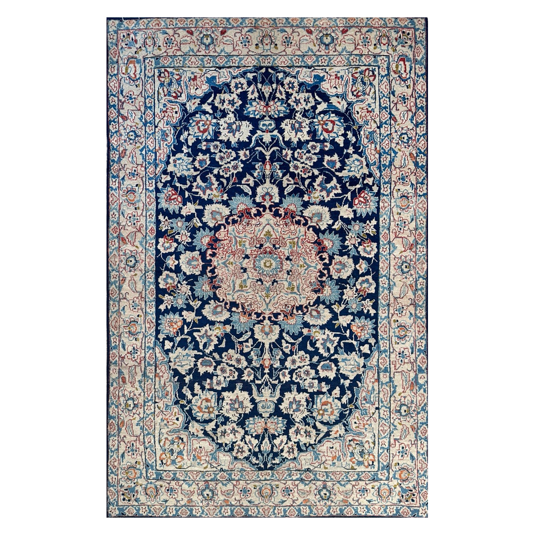 Blue Floral Design, Traditional Esfahan Rug - 3'4 x 5'2 ft.