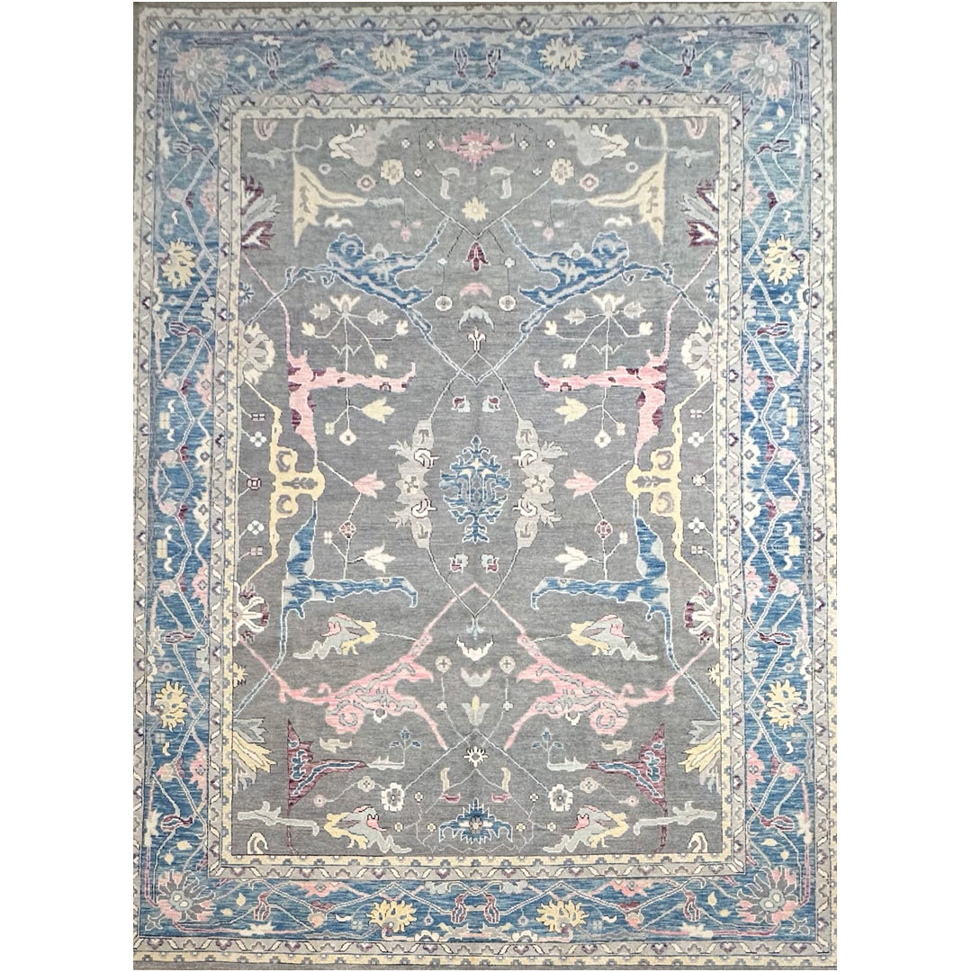 Fine AFG Oushak Pakistan Oushak Wool Grey Rug - 10'2''x13'9'' ft.