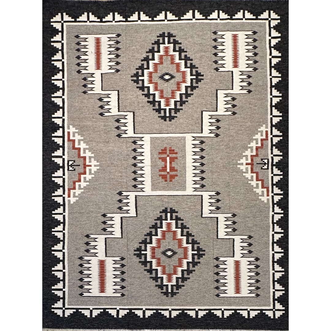 Native American Navajo Style Flatweave - Handwoven Afghan Wool Rug - 9' x 12' ft.