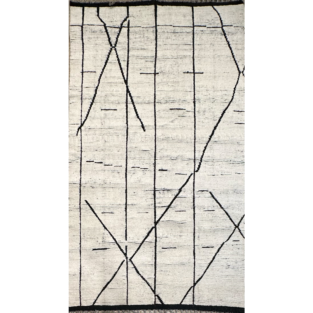 Contemporary White Moroccan-Style Rug - Hand-knotted Afghan Wool Rug - 5'1" x 9'1" ft.