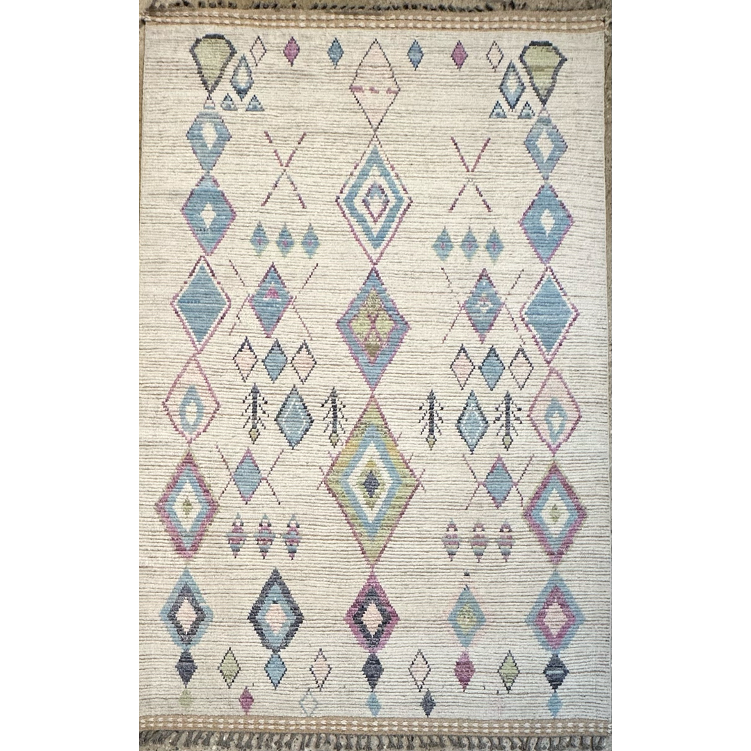 Bold Diamond Moroccan-Style Rug - Hand-knotted Afghan Wool Carpet - 6'8" x 10'4" ft.