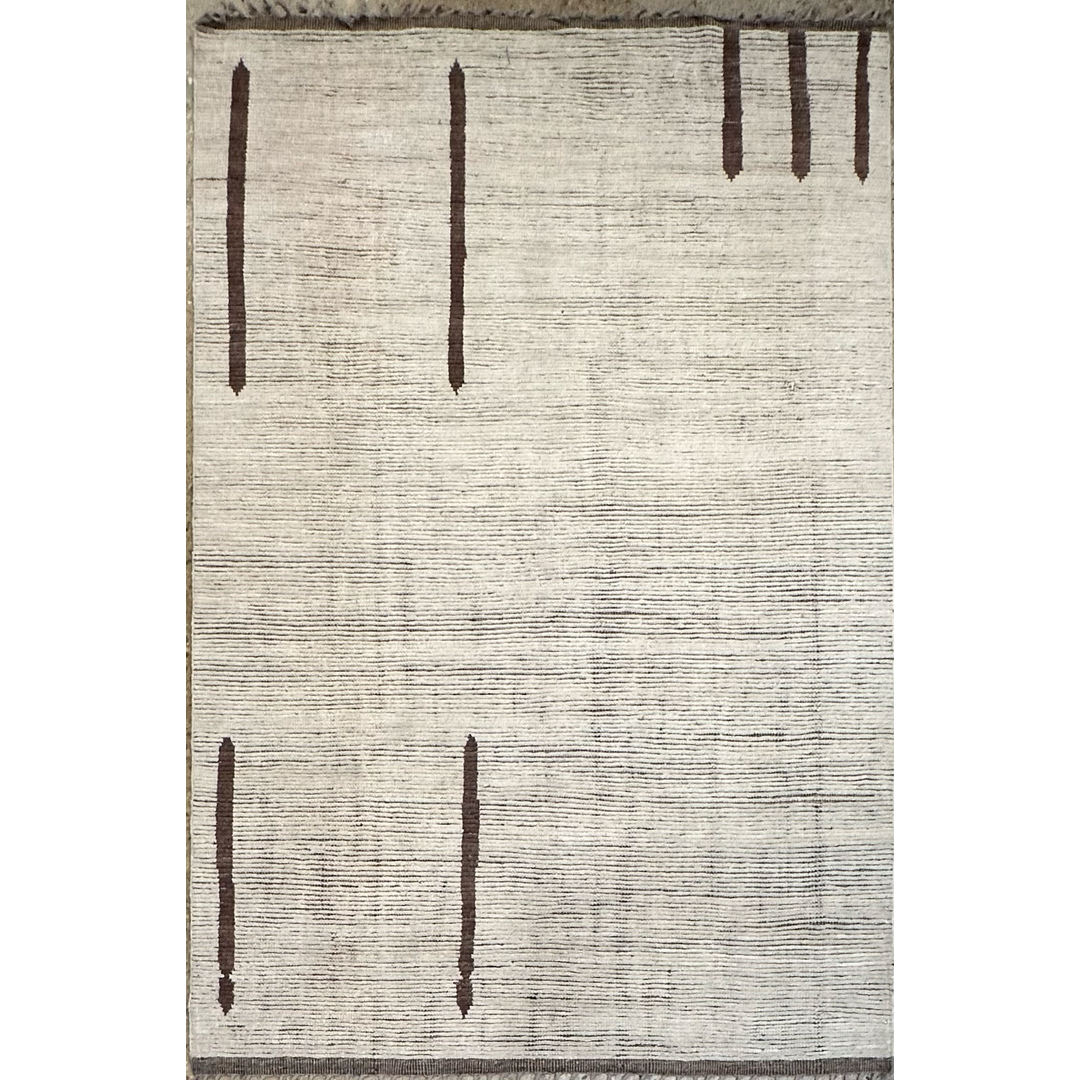Modern Minimal Moroccan-Style Rug - Hand-knotted Afghan Wool Carpet - 6'6" x 10' ft.