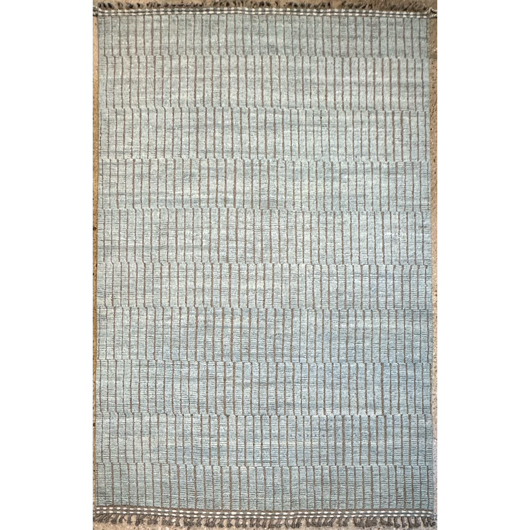 Minimalist Striped Moroccan Rug - Hand-knotted Afghan Wool Rug - 6'11" x 10'7" ft.