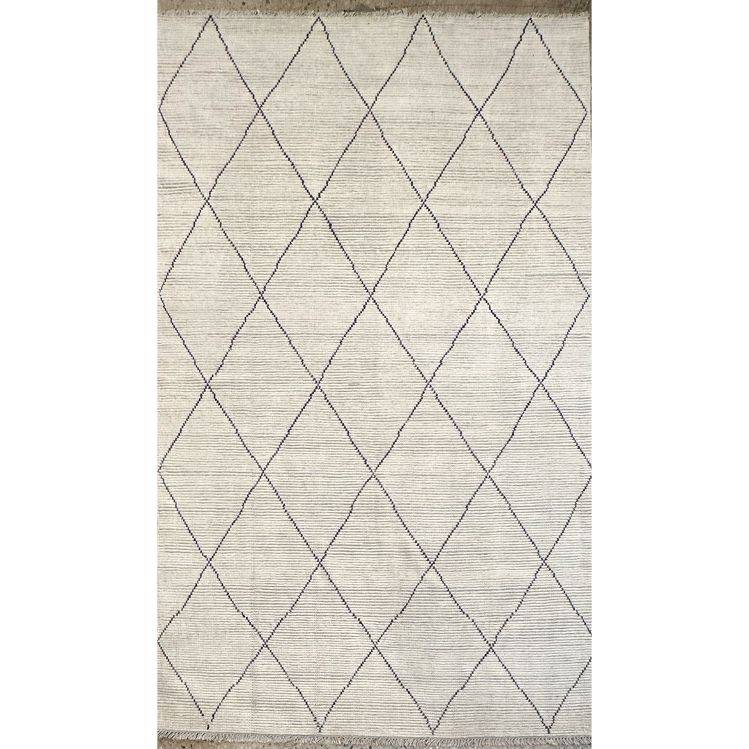 Beni Ourain Moroccan-Style Rug - Hand-knotted Afghan Wool Carpet - 5'10" 9'7" ft.