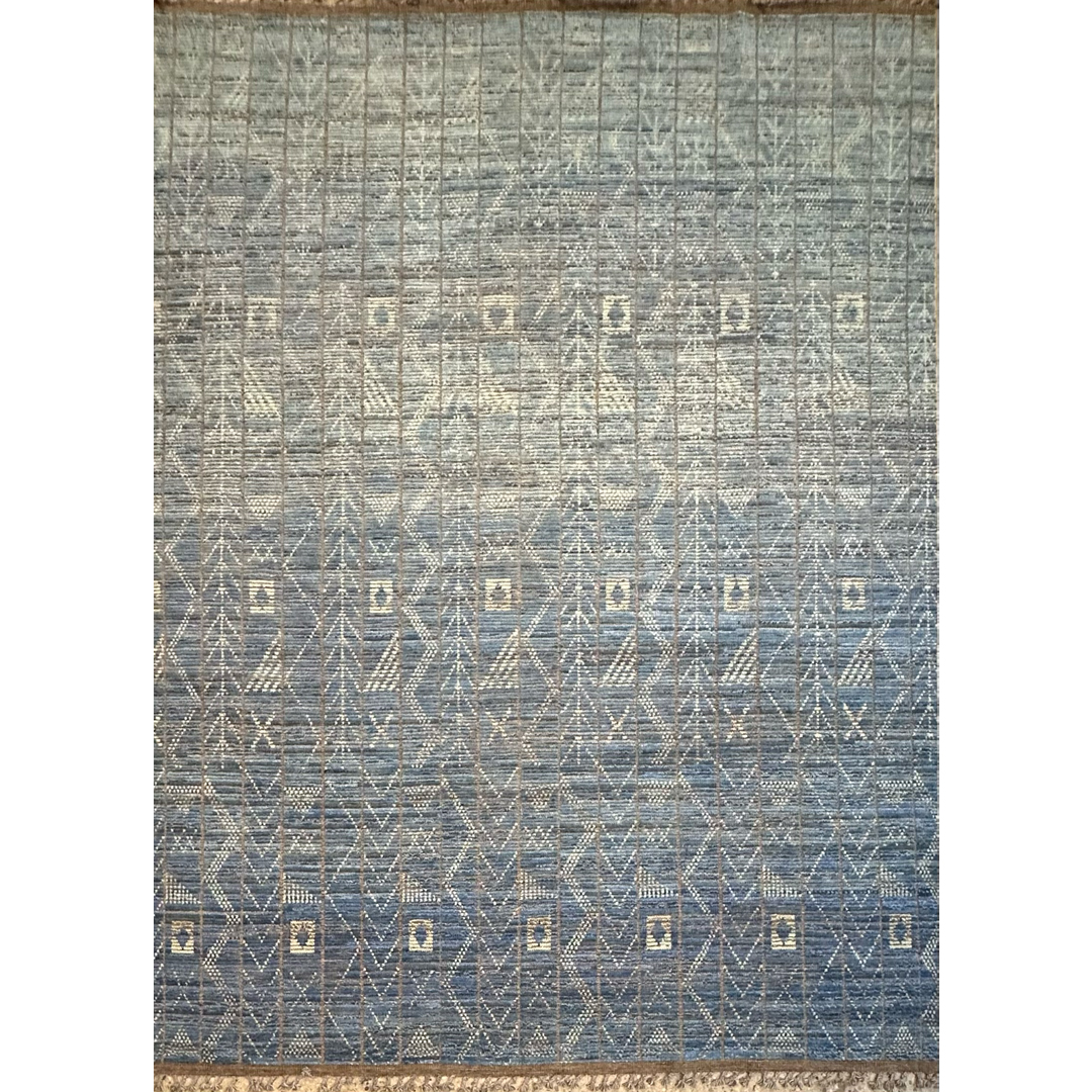 Blue Tribal Moroccan-Style Rug - Hand-knotted Afghan Wool Rug - 8'11" X 12'2" ft.
