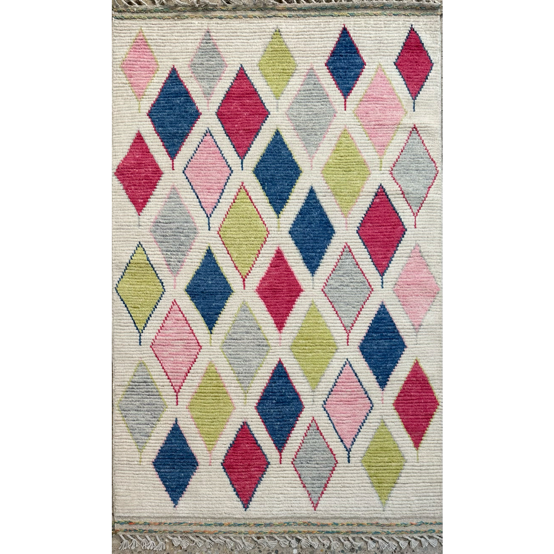 Multicolor Diamond Moroccan-Style Rug - Hand-knotted Afghan Wool Rug - 4'2" x 6'8" ft.