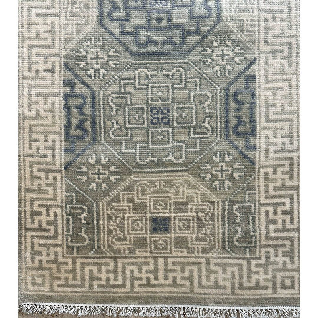 Tribal Khotan Geometric Runner in Slate and Stone - 2'6" x 11'11" ft.