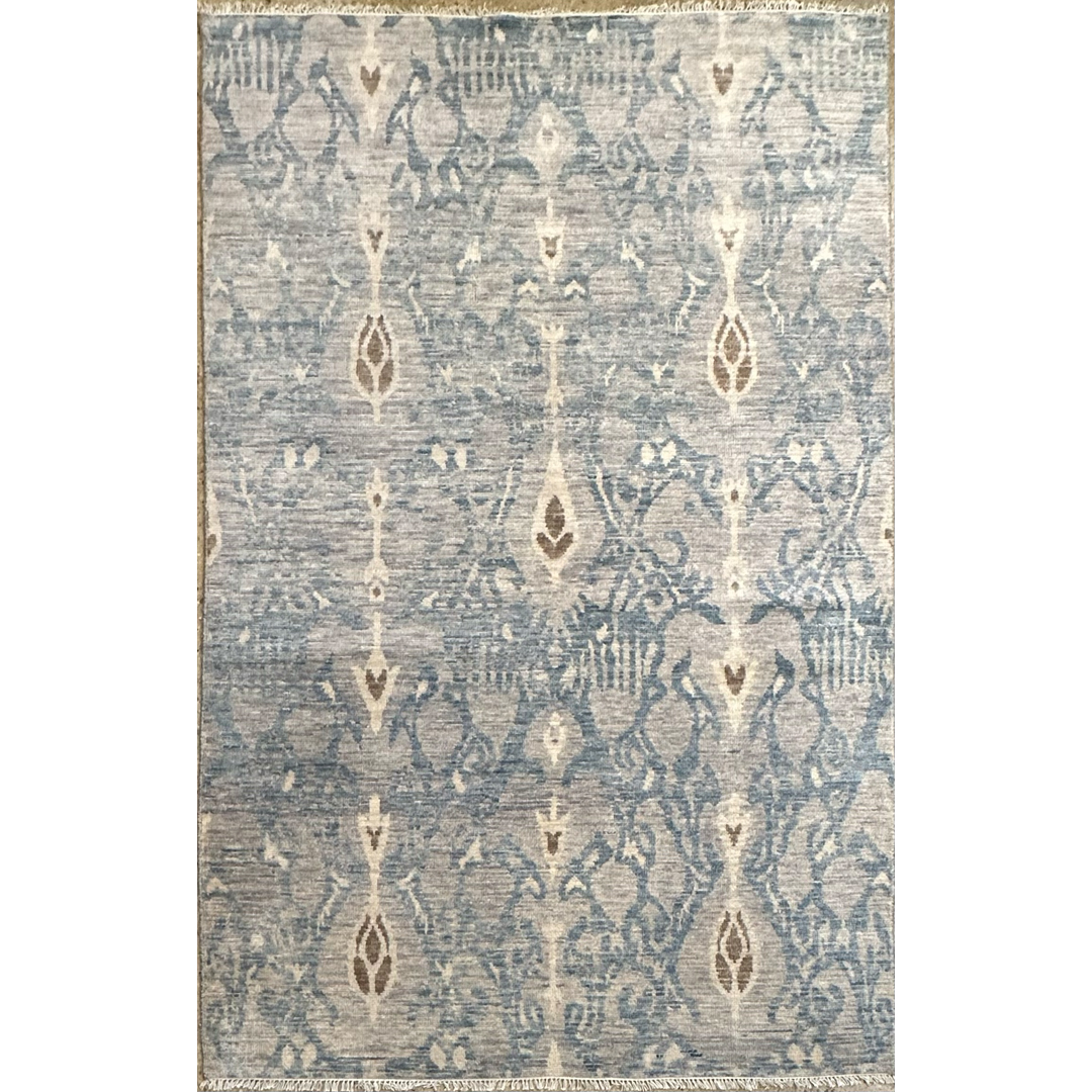 Ganga Collection - IKAT Modern Design - Tribal Light Blue Rug - 5'10" x 9' ft.
