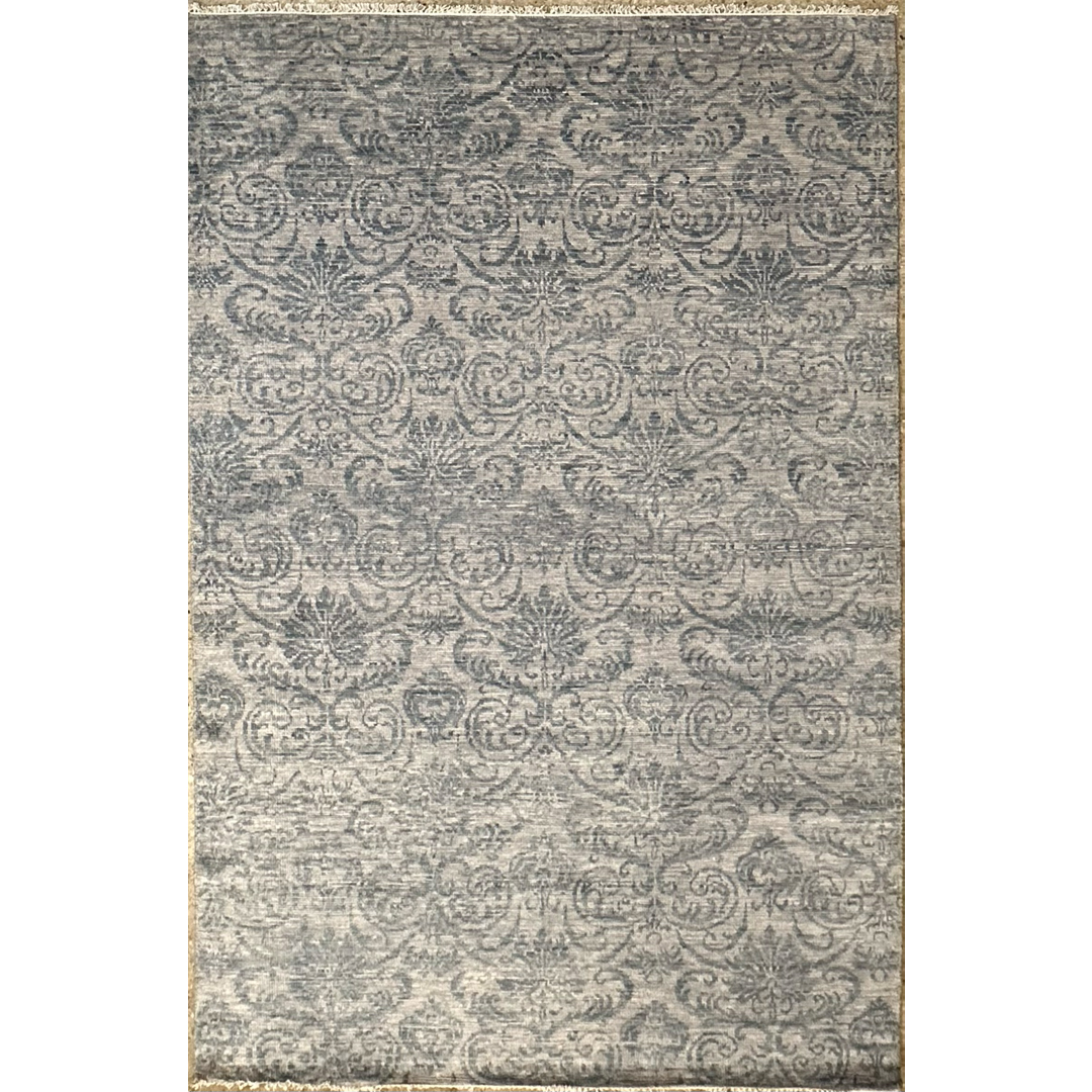 Ganga Collection - Floral Design - Modern Gray Rug - 6' x 9'3" ft.