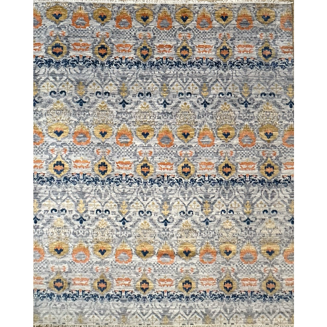 Interesting IKAT Design - Colorful Modern Rug - 7'11" x 9'8" ft.