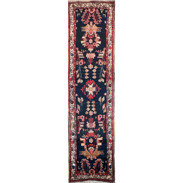 Complimentary Contrast - Vintage Persian Hamadan Lilihan Runner, 2.8 x 10.7 feet