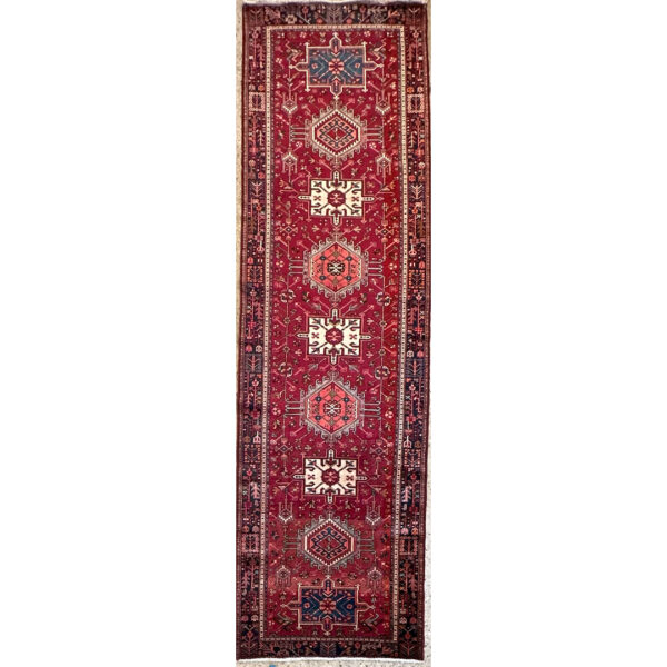 Mixed Medallions - Vintage Persian Heriz Karaje red runner, 3.7 x 12.4 feet
