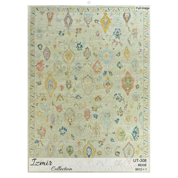 Interesting Izmir - Turkish Oushak Design Rug - 9'2" x 12' ft.