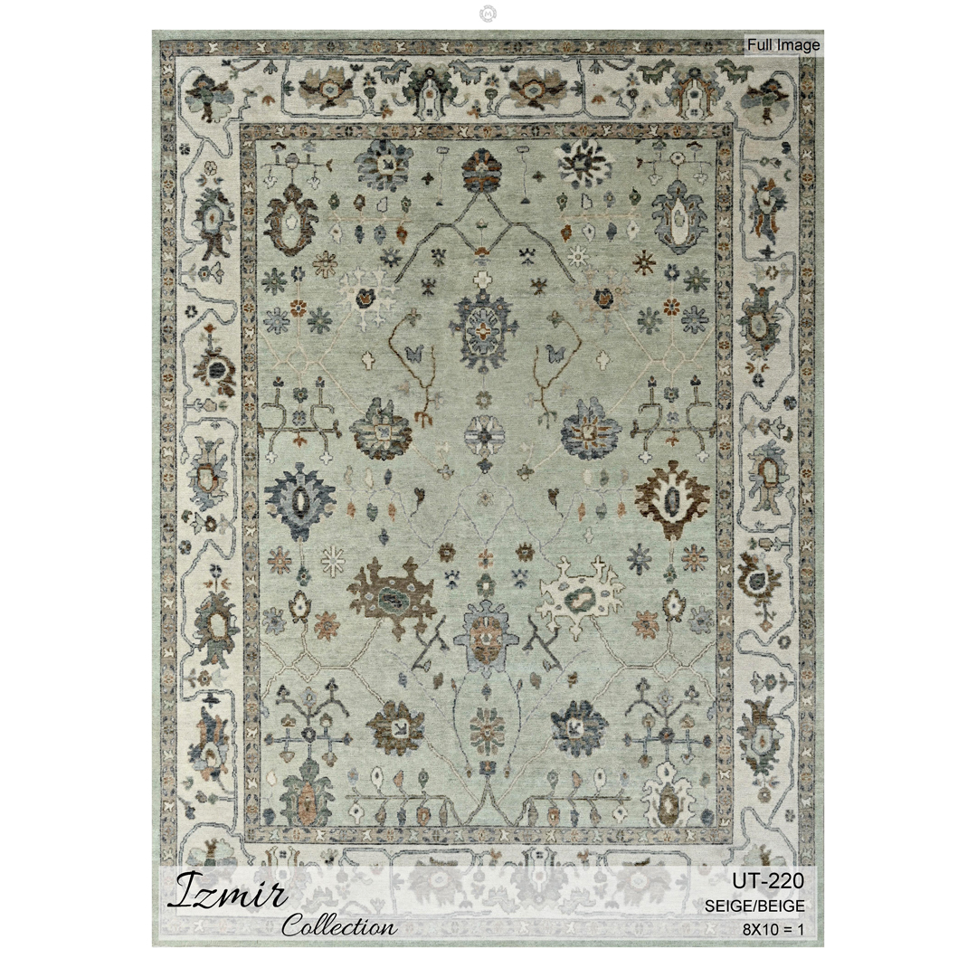 Garden Greens - Fine Izmir Oushak Wool Area Rug (UT-220) – 8'10" x 10'0" ft.