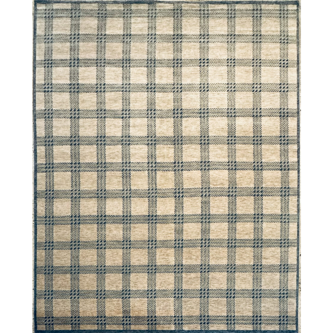 Classic Coastal - Blue and Beige Plaid Rug - 8' x 10' ft.