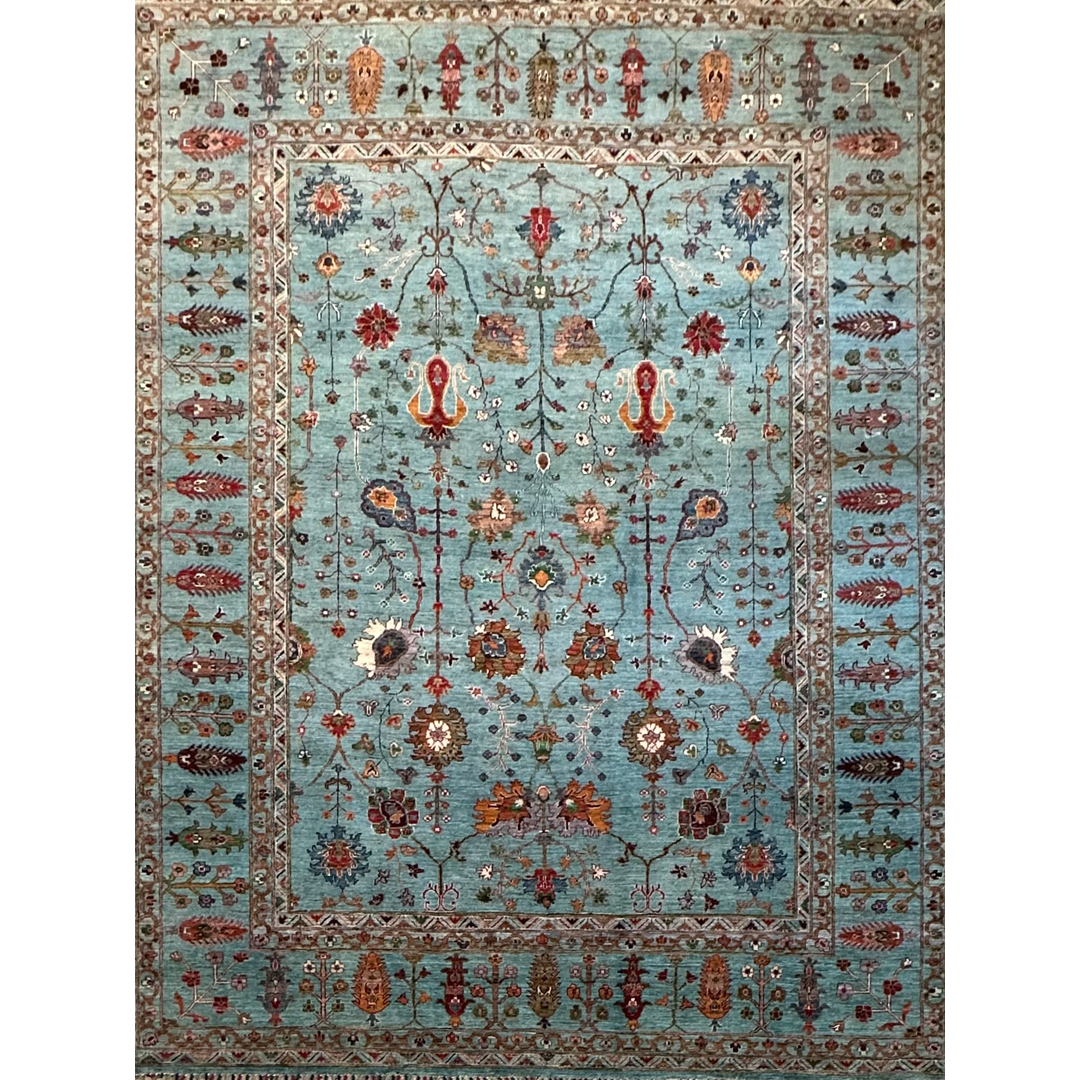Transitional Teal - Oriental Design Rug - 8'2" x 10'4" ft.