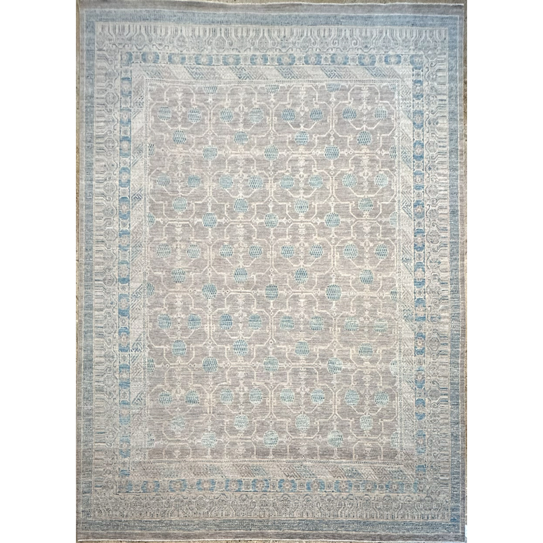 Pastel Pomegranates – Transitional Indian Khotan Design Rug – 9'8" x 13'8" ft.