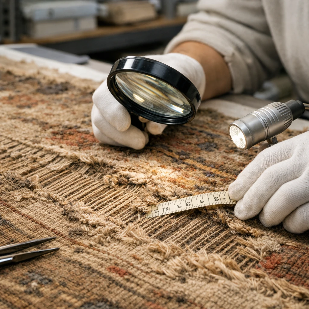 Inspection of rug foundation before preservation treatment