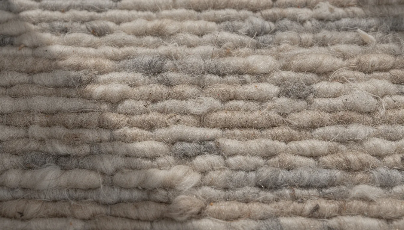A close-up view of a handwoven wool rug reveals the intricate texture, showcasing natural fiber variations and a tight weave construction typical of Navajo weaving. The image highlights the artistry of Navajo weavers, reflecting the rich cultural heritage of textile art in the Southwest.