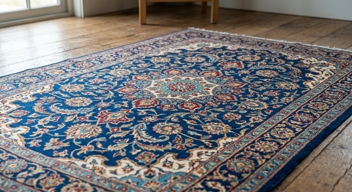 Close-up of silk rug fibers reflecting light