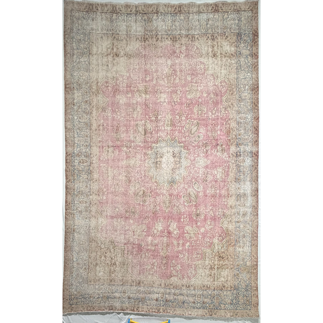 Radiant Rose – Vintage Distressed Over-Dye Kerman Area Rug – 10'0" x 14'7" ft.