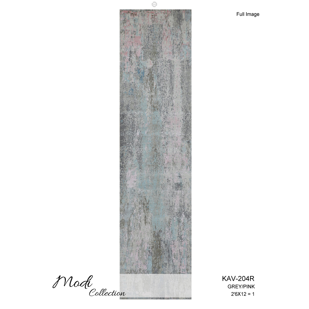 Silky Silver - Fine Modi collection Wool & Silk runner 2.9 x 12 feet