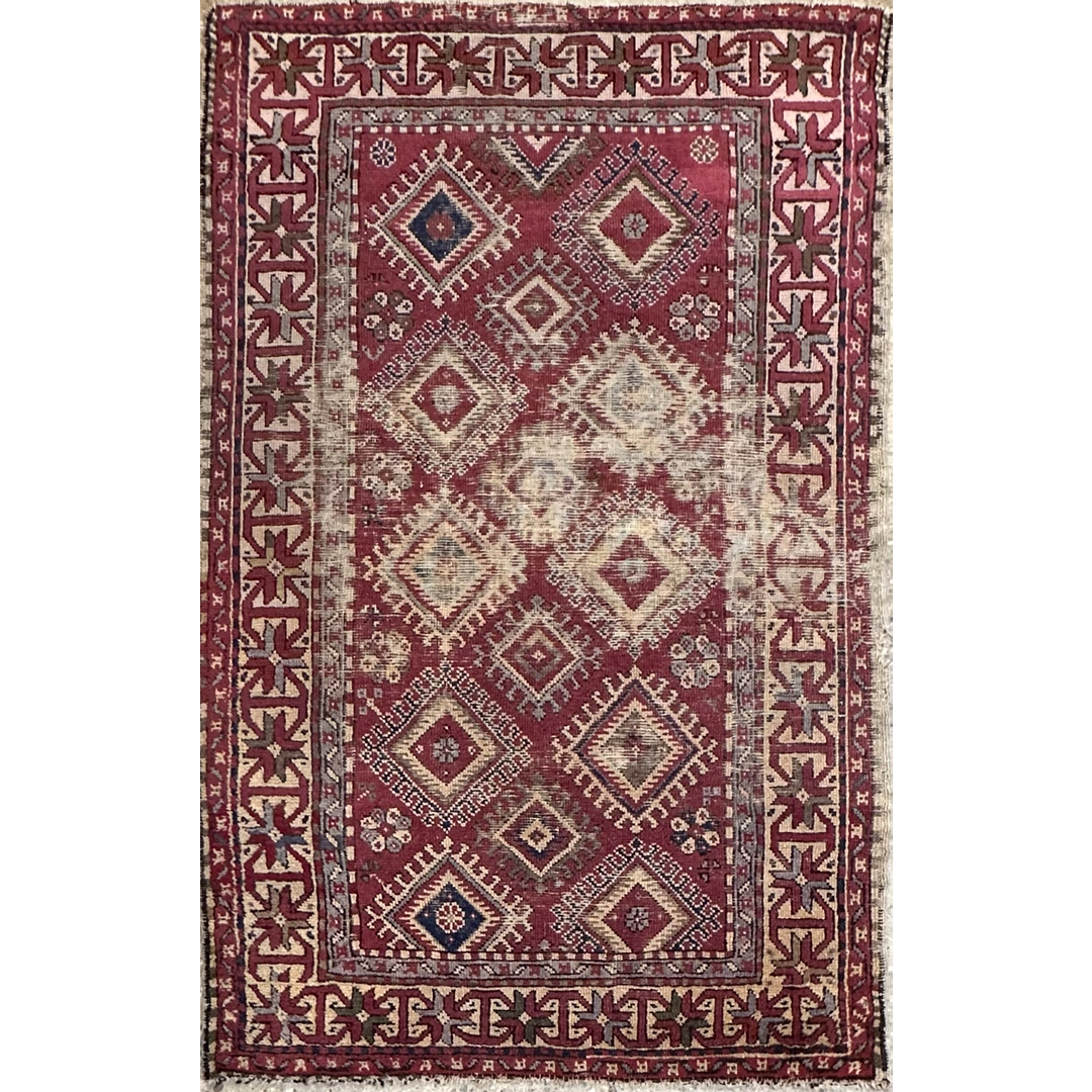 Distressed Diamonds - Antique Turkish Area Rug – 3'11" x 6'0" ft.