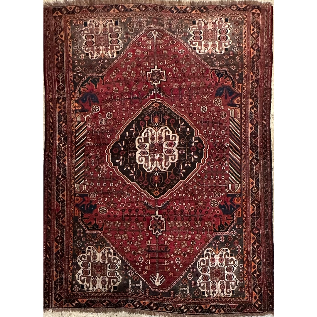 Marvelous Motifs - Vintage Persian Shiraz Area Rug – 4'5" x 6'1" ft.