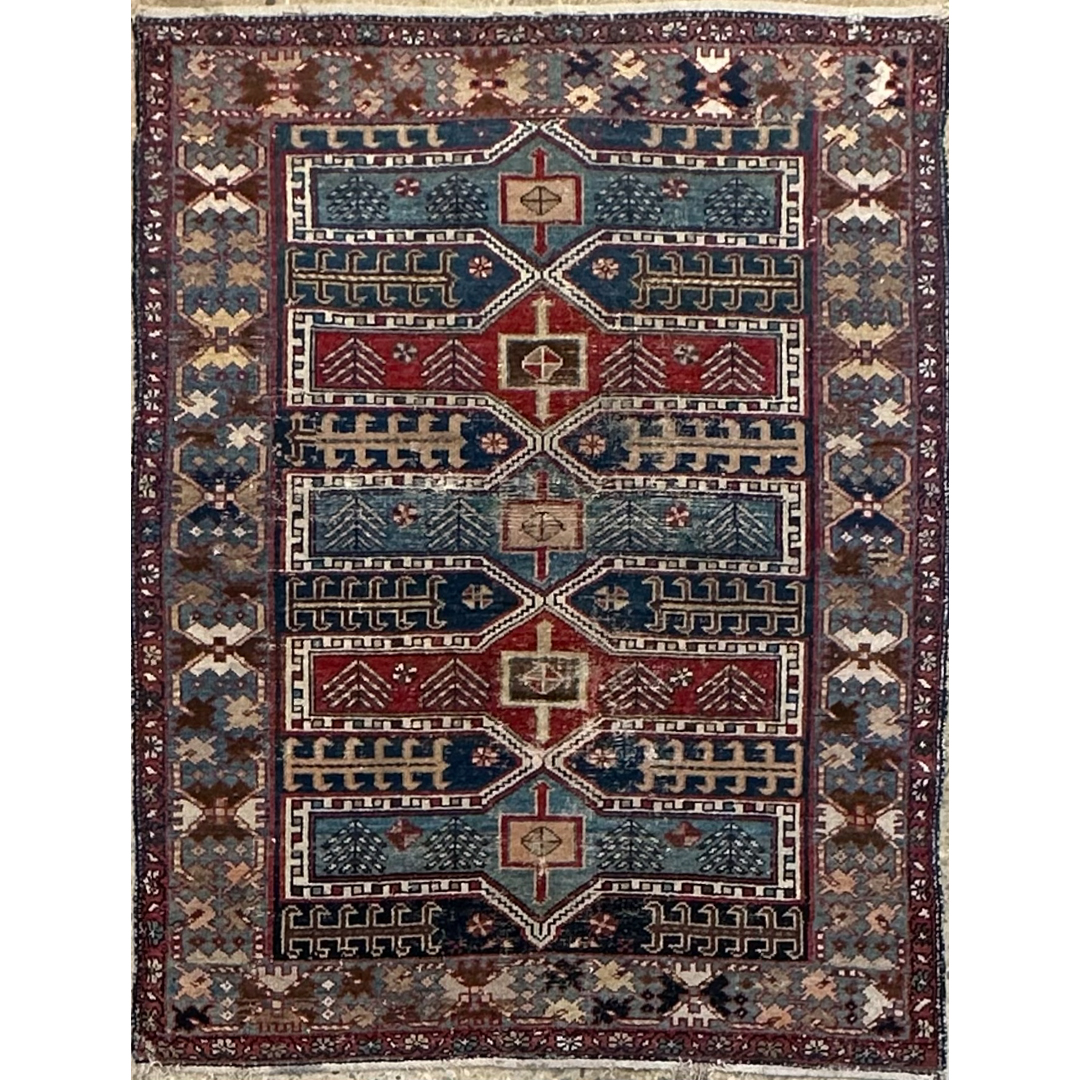 Stacking Symphony - Antique Persian Kurdish Area Rug – 4'2" x 5'5" ft.