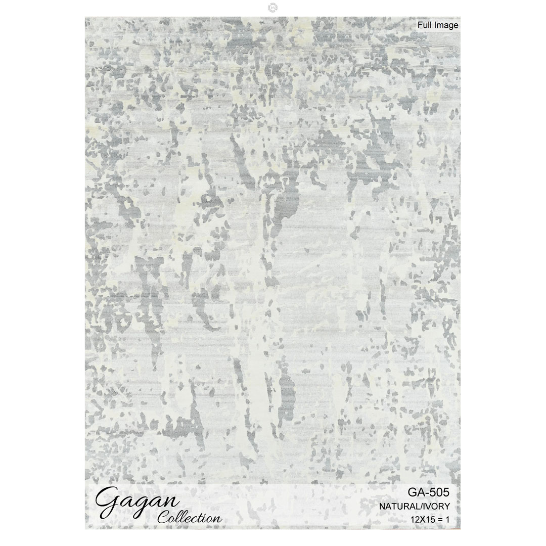 Ivory Indian - Modern Wool & Silk Abstract Rug – 11'11" x 15'6" ft.