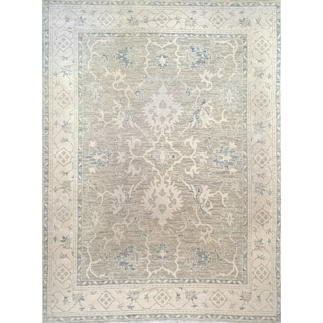 Ivory Indian - Oushak Design Wool Area Rug – 9'0" x 12'0" ft.
