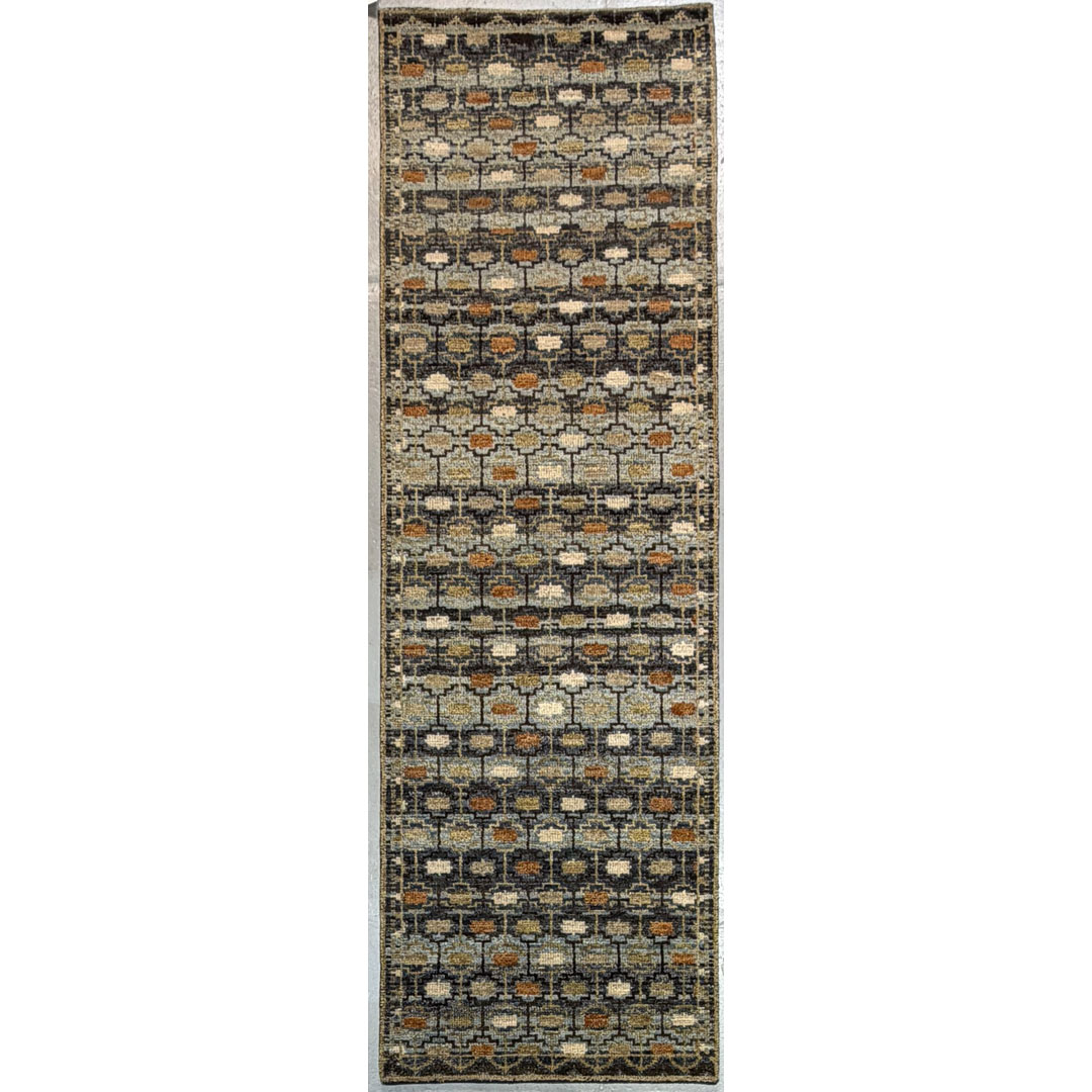 Graphic Granite – Transitional Hand-Knotted Indian Runner – 3'1" x 10' ft.