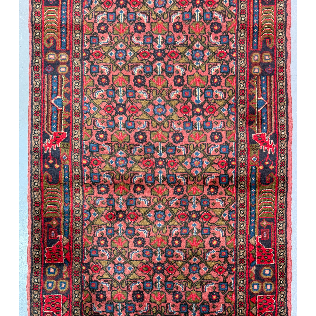Radiant Red – Traditional Persian Hamadan Wool Runner – 2'8" x 12'4" ft.