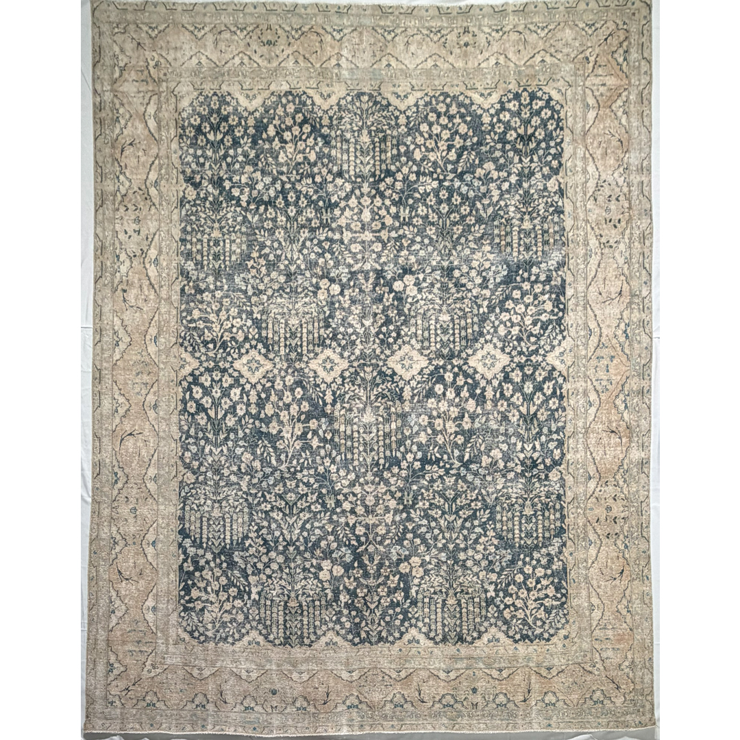 Midnight Motif – Antique Persian Distressed Tabriz Area Rug – 9’8″ x 12’4″ ft.