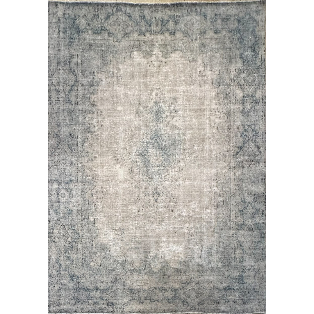 Ethereal Slate – Distressed Vintage Persian Over-Dyed Tabriz Area Rug – 9’9″ x 13’7″ ft.