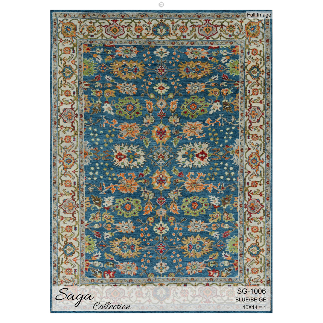 Striking Sapphire – Saga Collection Wool Oushak Carpet – 9'11" x 13'10" ft.