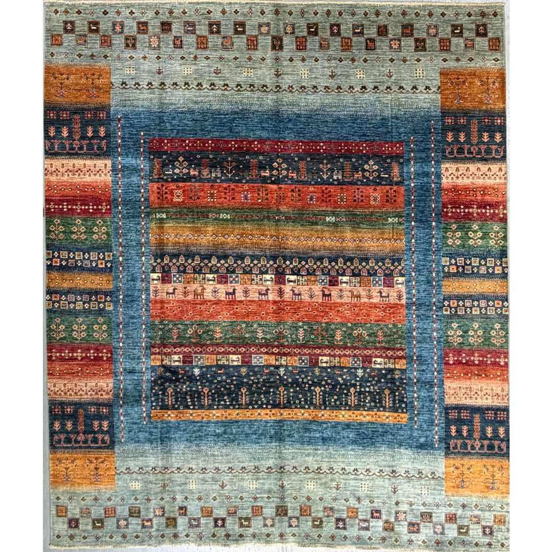 Vibrant Vista – Afghan Lori Baft Gabbeh Rug – 8'3" x 9'8" ft.