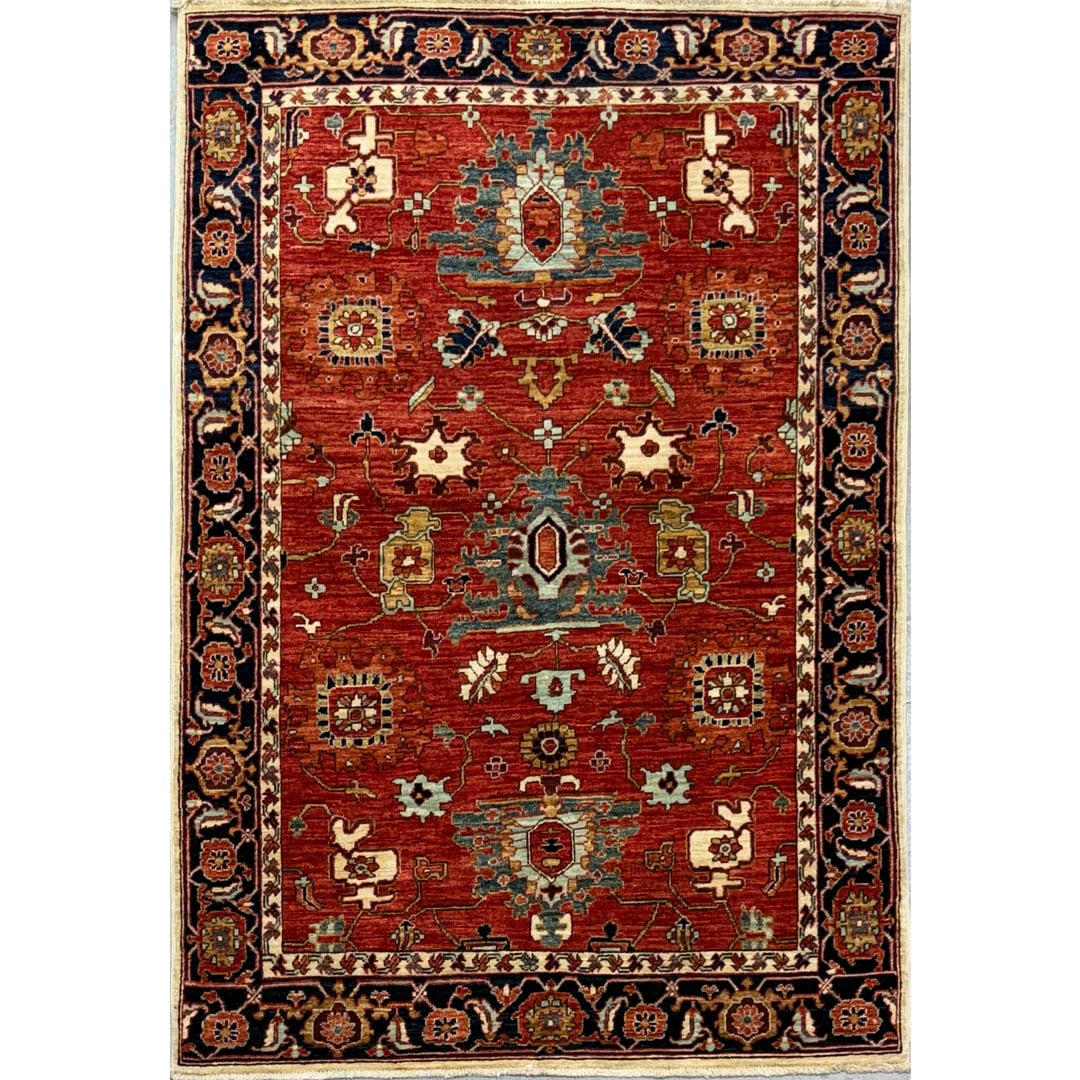 Vivid Vaziri – Fine Afghan Vaziri Design Wool Rug – 4'1" x 6' ft.