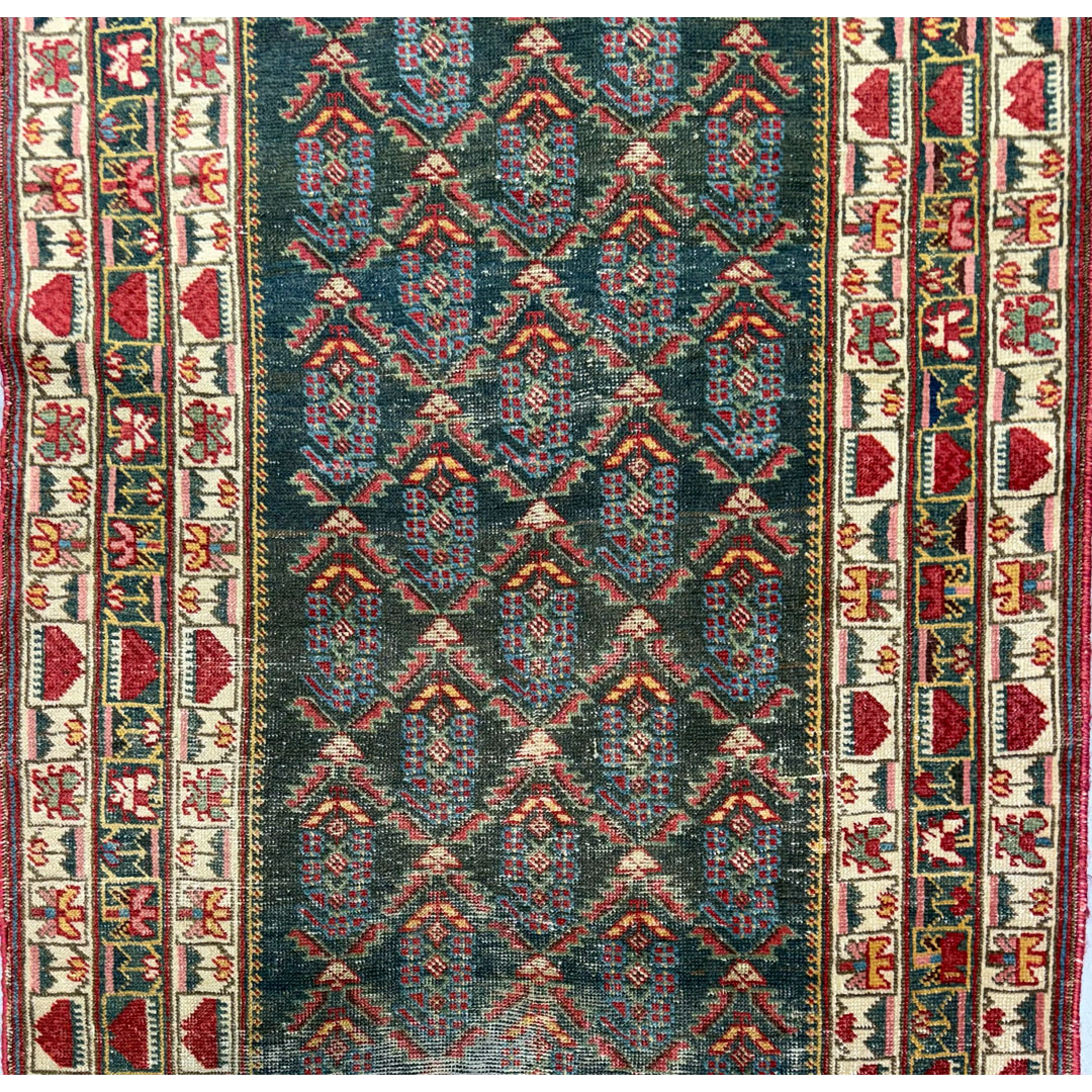 Timeless Teal – Antique Kazak Runner – 3'4" x 13'6" ft.