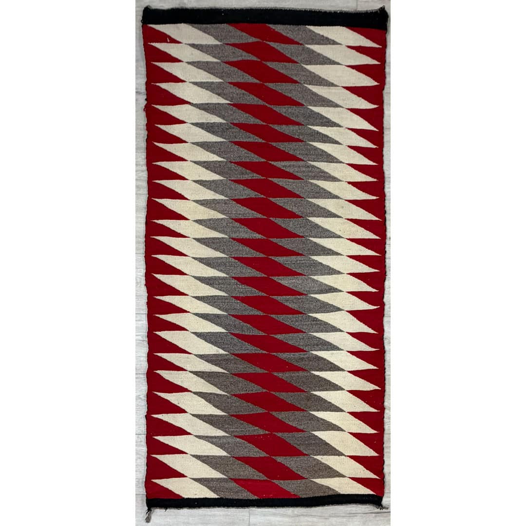 Nifty Navajo - 1920s Antique Native American Flat-Weave Wool Rug - 2'4" x 5' ft.