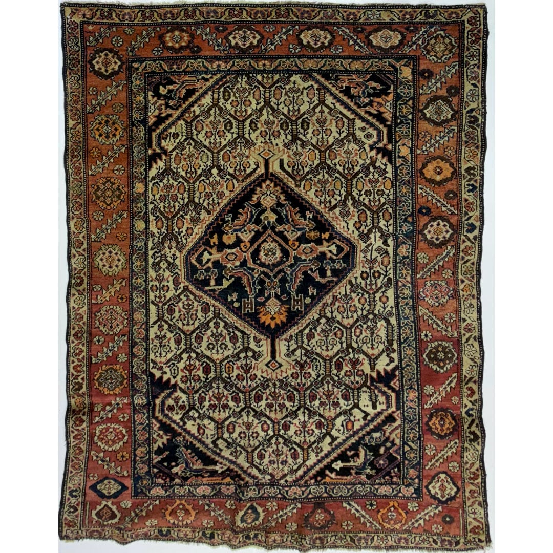 Kaleidoscopic Kurdish – Rare Antique 1900s Wool Area Rug – 4'2" x 5'3" ft.