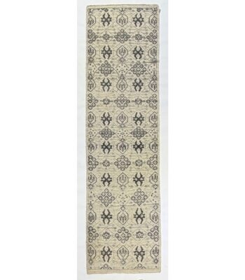 Modern wool runner rug in grey, India OP-11 collection, 2'9 x 10'3