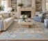 Blue Oushak rug in a living room styling illustration
