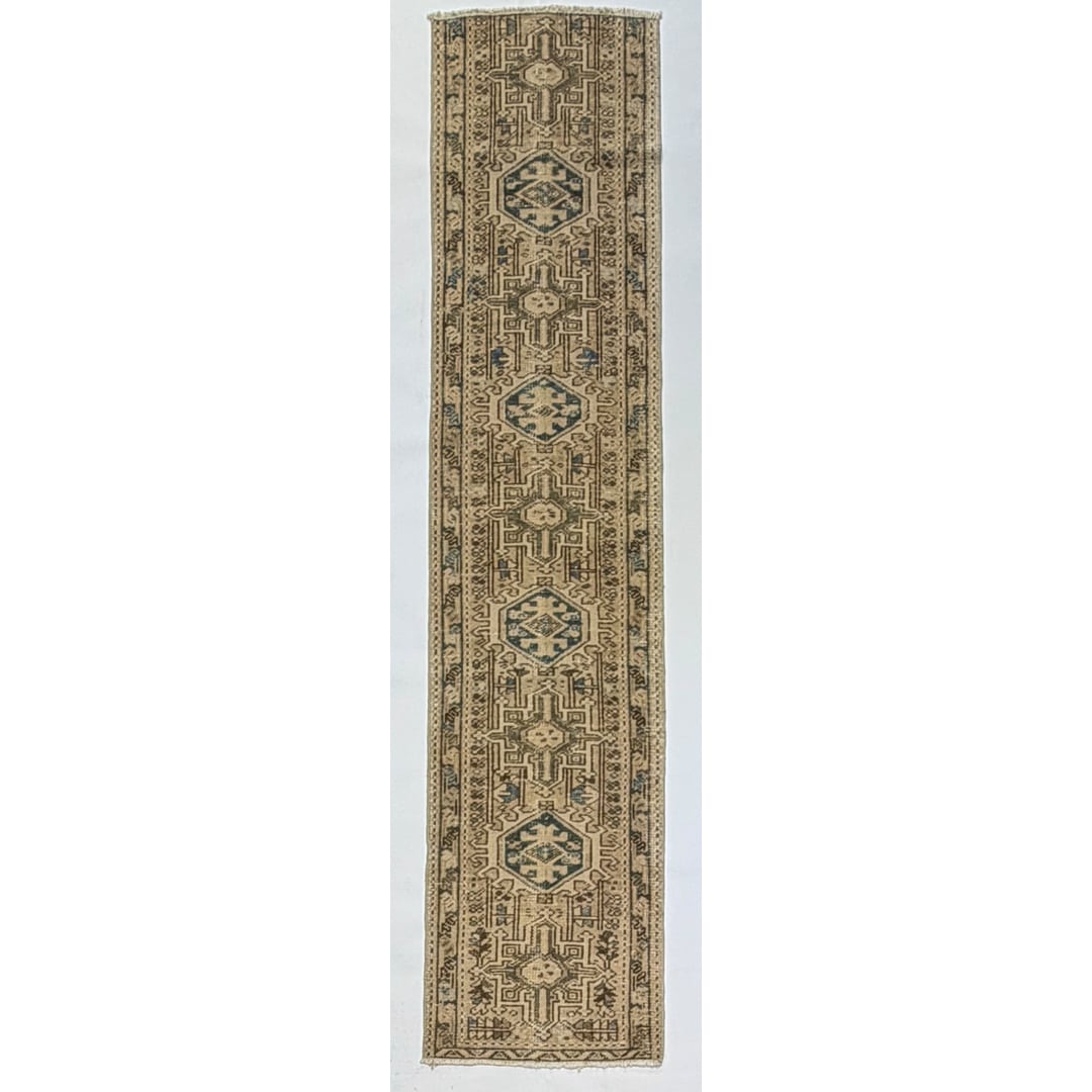 Geometric Grace – Antique Persian Karaje Heriz Wool Runner – 1'10'' x 8'6'' ft.