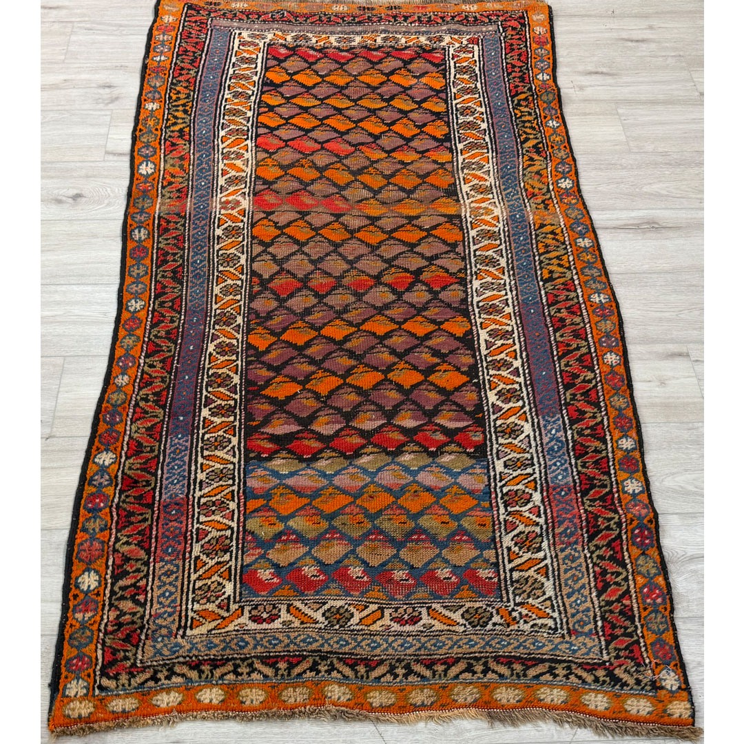 Angled front view of Kurdish Kaleidoscope rug