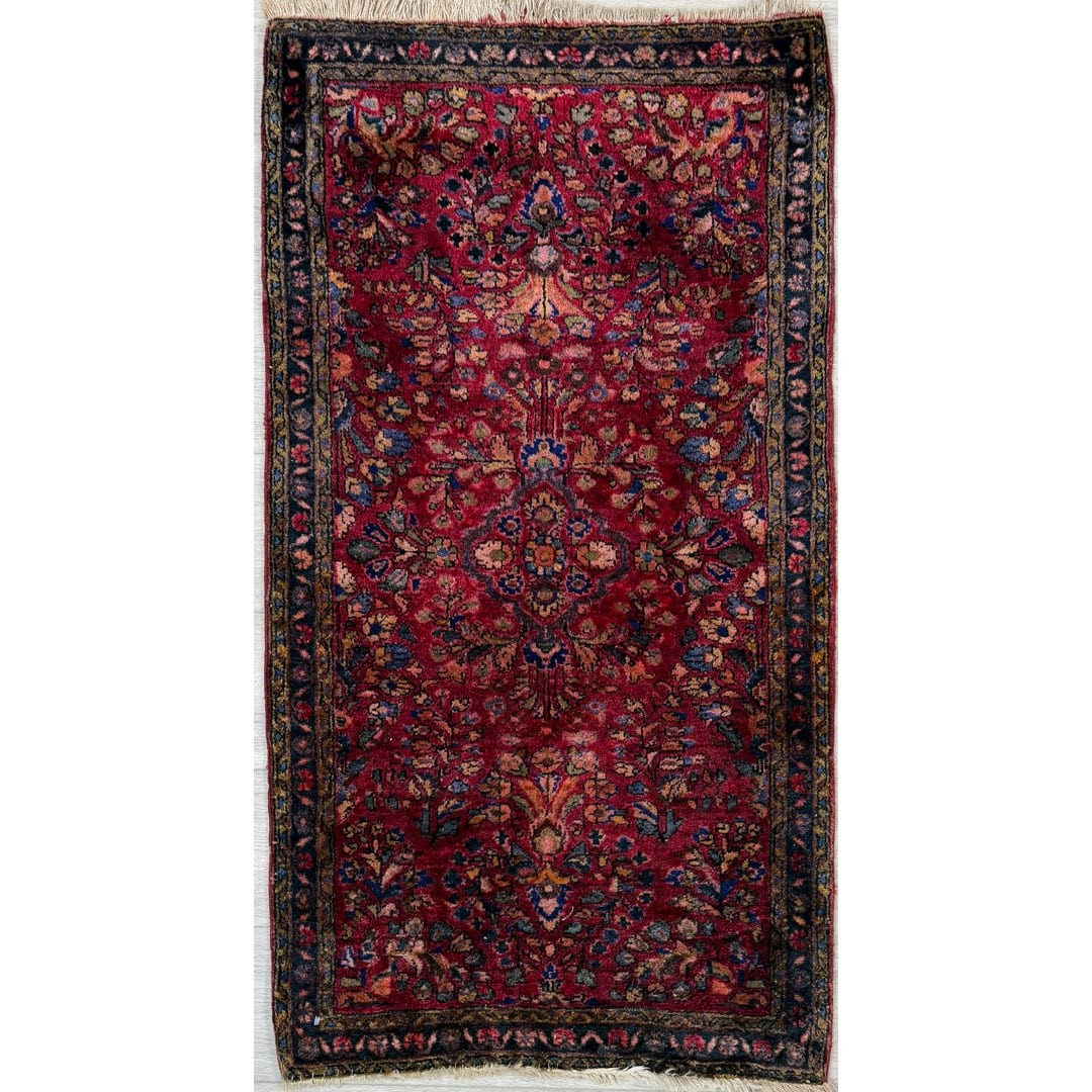 Splendid Sarouk antique Persian wool rug, full Rouzati catalog view